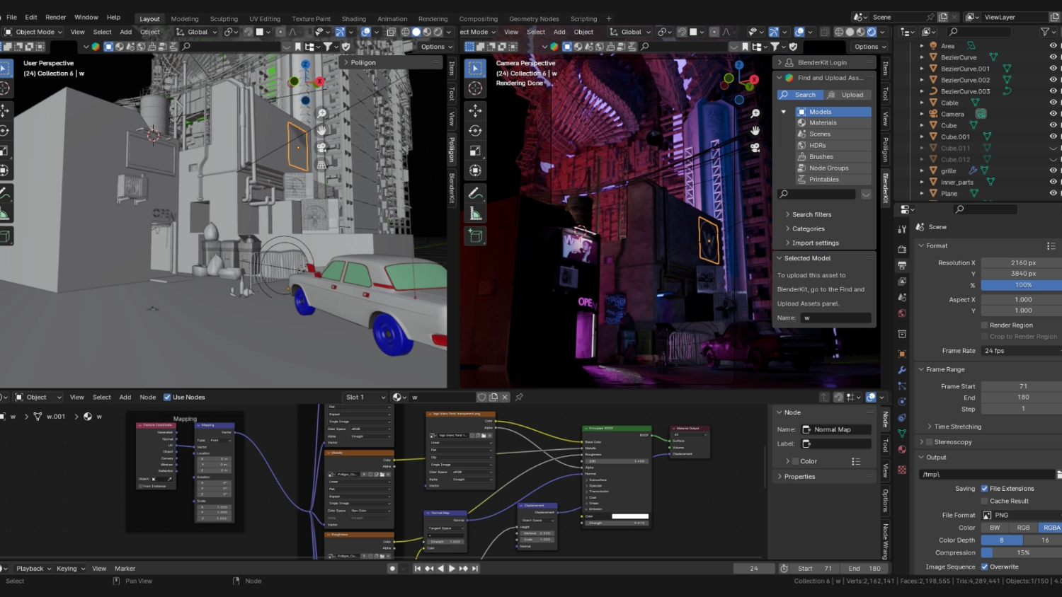 Blender software view of Woshino’s Cyberpunk project