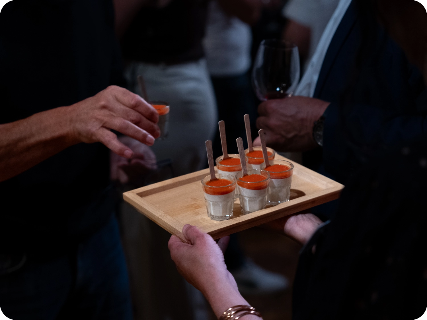 Tray with several appetizer verrines.